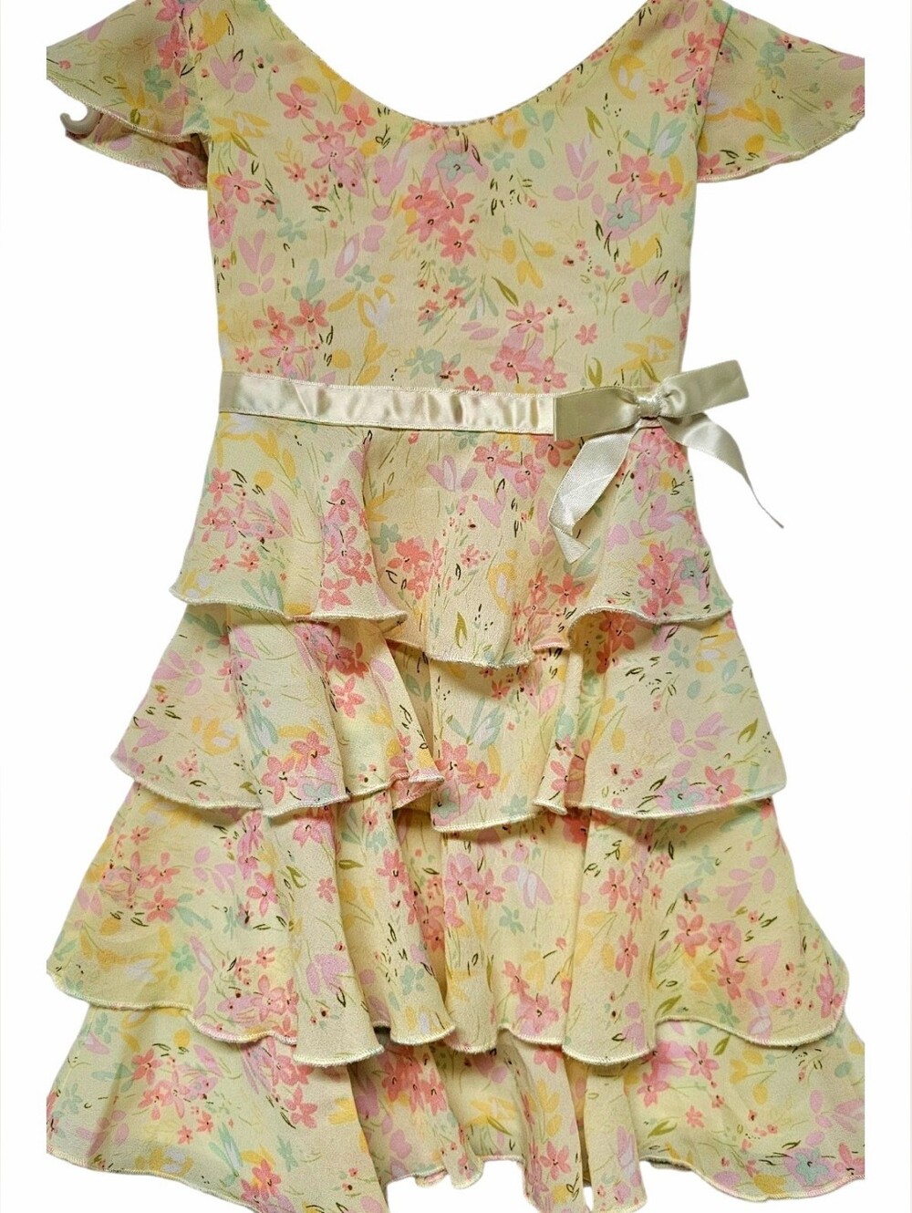Jazz Kidd Yellow Floral Ruffle Dress with Satin Bow - Picture 4 of 4